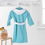 Детски хавлиен халат с качулка Turquoise&White M